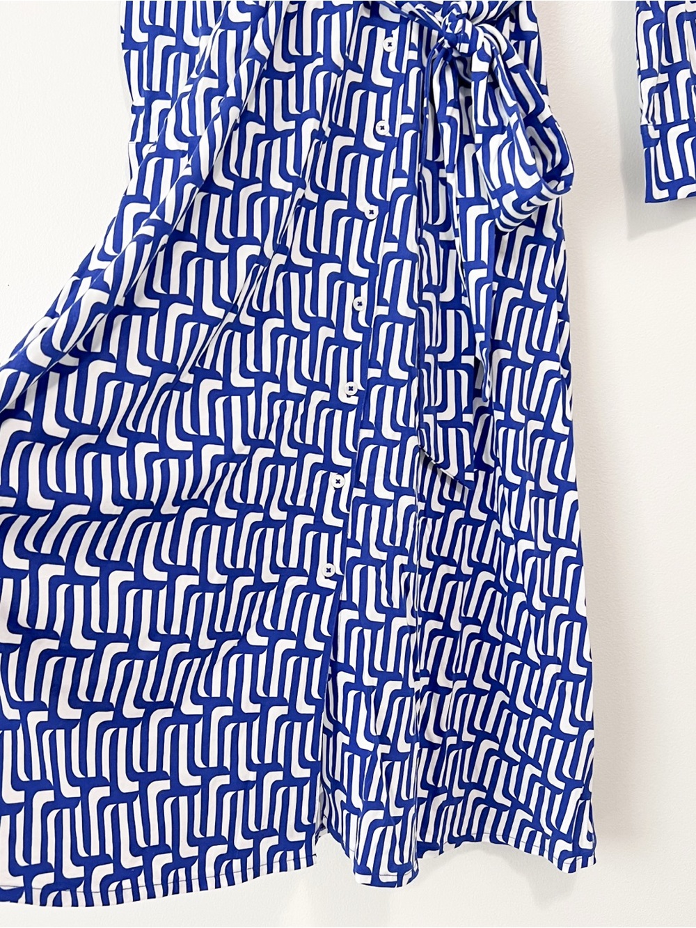 Boden Marcia Jersey Midi Shirt Dress Blue White Geometric Belted US 4R UK 8R - Picture 5 of 12